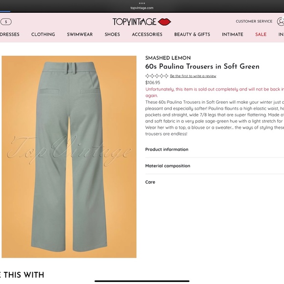 Smashed lemon 60s Paulina Trousers in Soft Green Topvintage - Picture 2 of 8